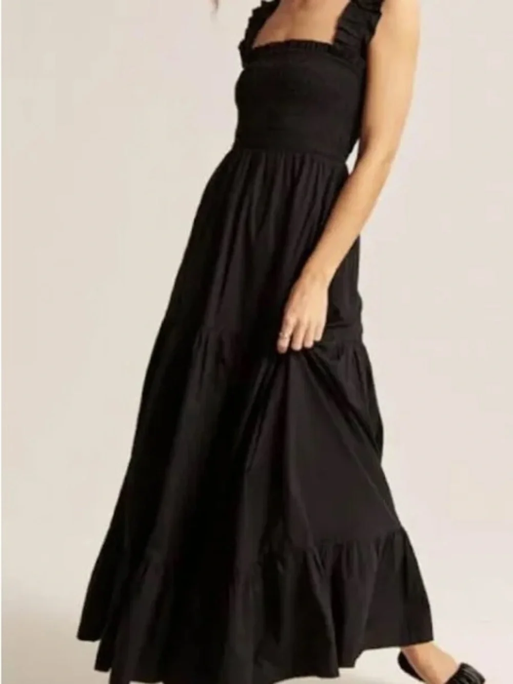 Abercrombie & Fitch Black Smocked Tiered Maxi Dress - Small Petite